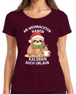 Zdjęcie produktu dla Koszulka damska Calories Have Holiday Sloth Christmas Cookie Gift, bordowy, M
