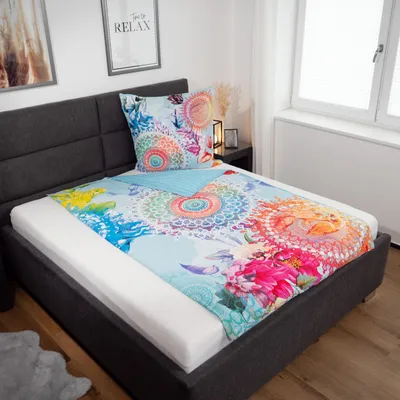 Produktbild von Hip Renforcé Bettwäsche - Sophia - farbenfrohe Mandalas, blau 135 x 200 cm farbenfrohe Mandalas, blauer Hintergrund