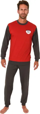 Produktbild von Lässiger Herren langarm Schlafanzug Homewear mit Bündchen Pyjama Hausanzug ; rot , 58