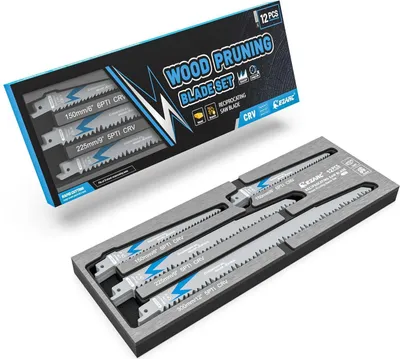 Image de EZARC Jeu de 12 lames de scie sabre pour la coupe d'arbres en bois humide 150mm/225mm/300mm avec boîte d'organisation