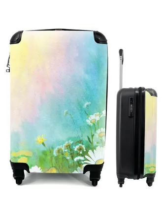 Produktbild von MuchoWow® Koffer Handgepäck Trolley Rollkoffer Kleine Reisekoffer mit 4 Rollen - Gänseblümchen - Sonne - Sommer - Cabin Size < 55x40x23 cm & 55x40x20 cm - Fotokoffer - Kabinenkoffer - Boardgepäck - Reise-Box - Reisekoffer - Reisegepäck - Koffer mit Bild - Trolley für Kinder