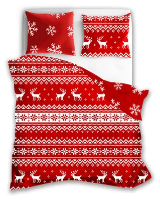 Produktbild von Bettwäsche Flannel Wendebettwäsche Schneestern Rentier Baumwolle Winter 140 x 200 cm + 70 x 90 cm