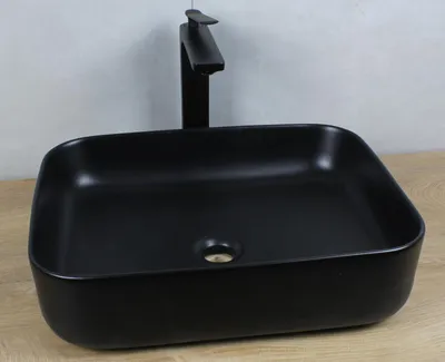 Produktbild von Keramik Waschbecken rechteckig abgerundet 510x405x135 schwarz matt ohne Überlauf Aufsatzwaschbecken ohne Zubehör