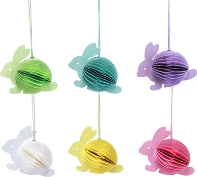 Produktbild von Osterhase Wabendeko zum Hängen, 5er-Set bunt, Frühlingsdeko Osterdekoration Papierhasen, ca. 9,5cm, 5 Stück