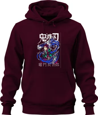 Produktbild von Demon Slayer Tanjiro Kamado Wasserdrache Anime Geschenk Japan Y2K Streetwear Uni Hoodie Kapuzenpullover, Burgundy, XXL