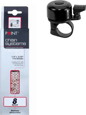 Produktbild von Point Fahrradkette SL-280 1/2" x 3/32" 8 Speed bis 24 Gang Kette inkl. Fahrradklingel