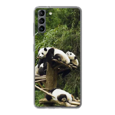 Produktbild von MuchoWow® Handyhülle Schutzhülle Hülle für Samsung Galaxy S21 Plus Pandas - Holz - Treppe Silikon Softcase Handy Hülle - Handy-Tasche