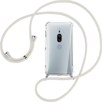 Produktbild von Handykette Backcover-Schutzhülle mit Band (Metall silberfarben) für Sony Xperia XZ2 Premium - broken white