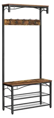 Immagine prodotto di Appendiabiti con ripiano per scarpe – Stile industriale – Nero/Marrone scuro – 80 x 178,5 x 30 cm