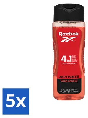 Produktbild von 5 x Reebok Activate Your Senses 4-in-1 Duschgel - 400 ml - Vorteilspackung - 5 Stücke
