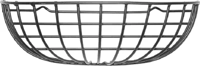 A black wire basket against a white background.