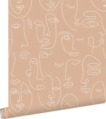 Zdjęcie produktu dla ESTAhome Tapeta twarze grafiki liniowej brzoskwiniowego różuIbiałym 53 cm x 10.05 m