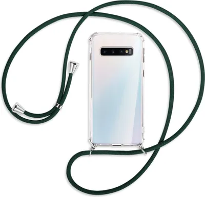 Produktbild von Handykette Backcover-Schutzhülle mit Band (Metall silberfarben) für Samsung Galaxy S10 - dunkelgrün