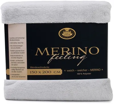 Produktbild von GÖZZE Merino Wendewohndecke flauschige wärmende Mikrofaser-Wendedecke in Merino-Feeling Qualität Silber 220 x 240 cm