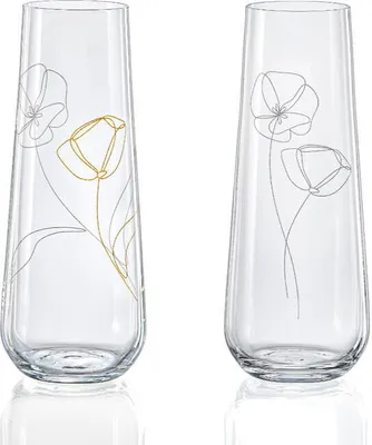 Produktbild von Prosecco Sektgläser Blooming Meadow Kristallglas 2 verschiedene Dekoration gold matt 250 ml 4er Set Bohemia Crystalex
