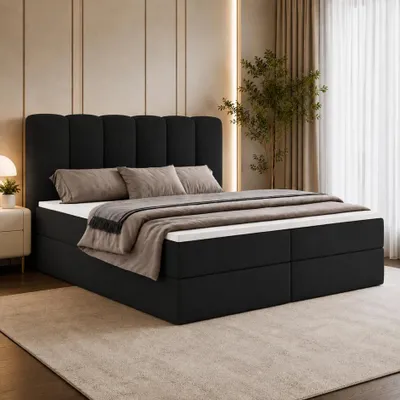 Produktbild von Boxspringbett NOLARO 200x200 cm Komplett-Set mit Bettkasten, Bonell-Matratze und Topper, Bouclé Schwarz