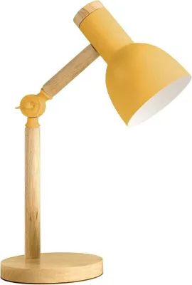 Productafbeelding van Verstelbare Tafellamp - Houten Bureaulamp - Lezen en Werken - Klassiek Zwaaiarm Ontwerp - E27 Fitting - Geel