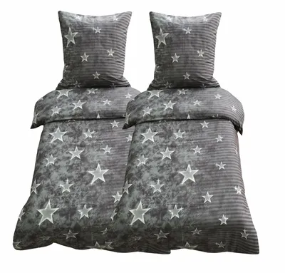 Produktbild von 4 tlg Mikrofaser Bettwäsche 135x200 + 80x80 Garnitur Set Sterne Streifen Galaxy Grau