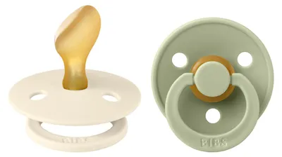 Produktbild von BIBS Colour Anatomical Schnuller 2er Pack, BPA-frei Dummy-Schnuller, Kiefergerechte Form. Naturkautschuk / Latex, Hergestellt in Dänemark. Größe 2 (6-18 Monate), Ivory / Sage