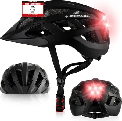 Produktbild von Dunlop Sports Fahrradhelm mit Licht - Sofort gesehen Werden Ultraleichter Spezial Damen Herren Kinder Fahrrad Helm Visier und Rücklicht für hohe