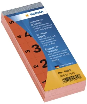 Produktbild von Nummernblock selbstklebend 1-500 rot 28x56mm VE=5x500 Stück
