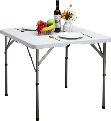 Obrázek produktu pro Campingový stůl - Skládací zahradní stůl, čtvercový - Plastový bufetový a párty stůl - 87 x 87 cm