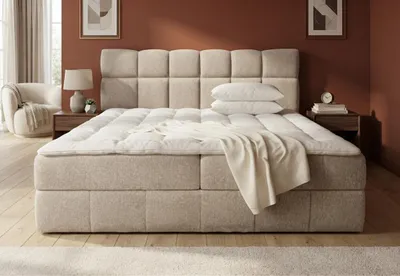 Obrázek produktu pro Manželská postel s úložným prostorem 160x200 VAFLIA - světle béžová