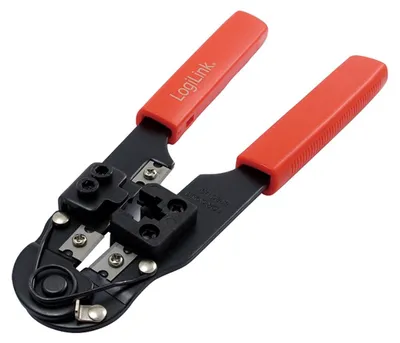 Produktbild von LogiLink Crimpzange RJ45 mit Kabelschneider und Abisolierer schwarz/rot