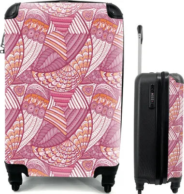 Produktbild von MuchoWow® MuchoWow® Koffer Handgepäck Trolley Rollkoffer Kleine Reisekoffer mit 4 Rollen - Mädchen - Federn - Rosa - Muster - Mädchen - Kinder - Kinder - Cabin Size < 55x40x23 cm & 55x40x20 cm - Fotok