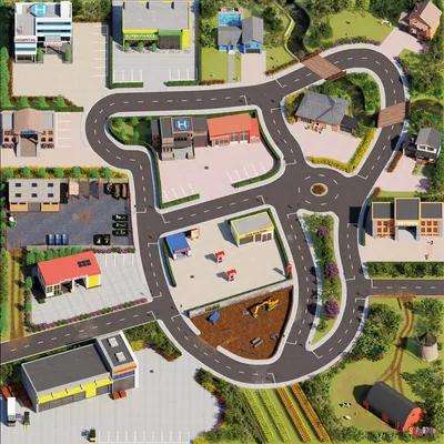 Produktbild von SkippiDoo Straßenteppich Real City 200x200cm – Stadt Spielteppich mit Polizei, Bauernhof, Werkstatt, rutschfest & ®, ideal fürs Kinderzimmer