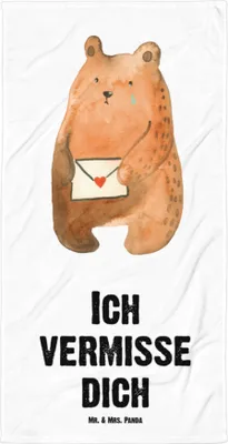 Produktbild von Mr. & Mrs. Panda Badehandtuch Bär Vermissen - Weiß - Geschenk, Unglücklich Verliebt, Liebeskummer, Duschtuch, Strandlaken, Frottee-Handtuch, Verreist, Handtuch, Teddy