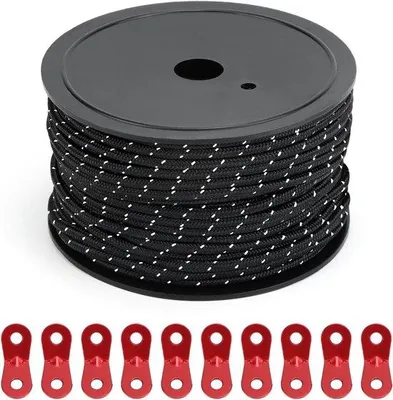 Produktbild von Famanu Zeltleine Set mit Aluminium Spannern - 50 Meter, reflektierend