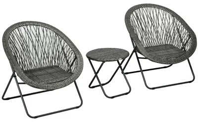 Image de Ensemble de mobilier de jardin, 3 pièces, aspect rotin, 2 chaises, 1 table, pliable, gris