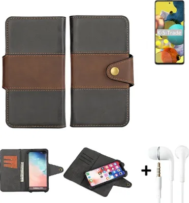 Produktbild von K-S-Trade Handyhülle Schutzhülle Bookstyle Wallet-Case kompatibel mit Samsung Galaxy A51 5G + earphones Bumper rundumschutz schwarz-braun 1x