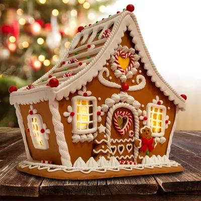 Produktbild von LED Lebkuchenhaus 21cm Deko Weihnachtshaus braun weiß