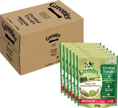 Imagen del producto de GREENIES™ Snacks dentales para perros de tamaño mediano, para perros de 12 a 22 kg, 6 unidades de 340 g cada una