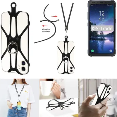 Produktbild von K-S-Trade 3in1 Handykette Handyband Handykordel Halsband Smartphone-Ring Handy-Ring kompatibel mit Samsung Galaxy S8 Active Fingerhalterung Handyring