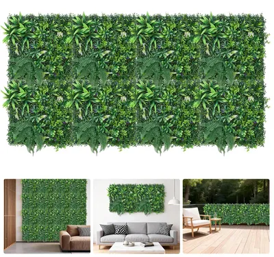 Image de Panneau mural en plastique imitation plantes - Panneau de haie en buis 50x50 cm - Résistant aux UV - Plastique - Pour l'extérieur - Lot de 8 - Green B