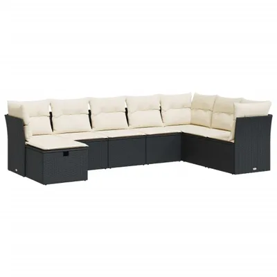 Produktbild von 8-tlg. Garten-Sofagarnitur mit Kissen Schwarz Poly Rattan