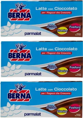 Produktbild von 3x Parmalat Berna Latte Con Cioccolato Milch mit Schokolade ( 3 x 200ml )