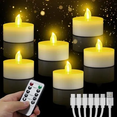 Productafbeelding van Led Theelichtjes - Oplaadbare Kaarsen - Sfeervolle Decoratie - Met Afstandsbediening - 6 Stuks - Wit