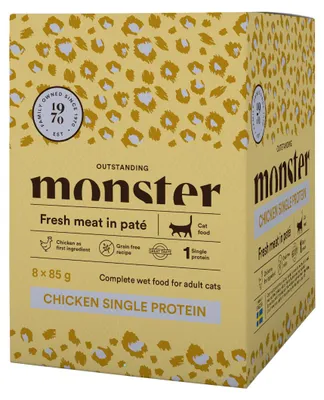 Zdjęcie produktu dla Monster Cat Pouches Adult Chicken 8x85g Monoproteinowa Mokra Karma w Saszetce Dla Dorosłych Kotów z Kurczakiem