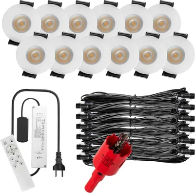 Produktbild von S-Polylight PREMIUM Mini LED- Einbauspots Kaltweiß 6.000K, Smart, Smarthome, App, Alexa, DIMMBAR, IP65, FUNK 3W LED Einbaustrahler Terrassenüberdachung, Terrassenbeleuchtung, Bad, Sauna, LED Spots mit Fernbedienung (WEISS, 12x SMARTHOME LED-SET)