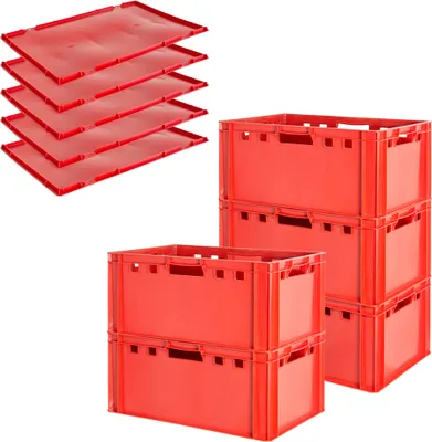 Produktbild von Fleischkiste E3 mit Deckeln Fleischkiste Rot Fleischerkiste Fleischkisten Kiste Fleischkiste Eurobox Lebensmittelecht 60 x 40 Metzgerkiste Auswahl Kingpower, Anzahl:5