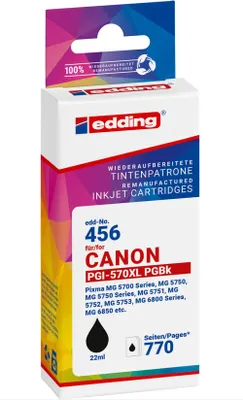 Produktbild von Edding EDD-456 Tintenpatrone, schwarz kompatibel zu Canon PG-570XL, Schwarz, 22 ml, 1 Stück(e), 770 Seiten, Einzelpackung