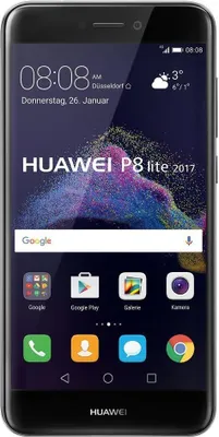 A Huawei P8 Lite (2017) smartphone displayed from the front.