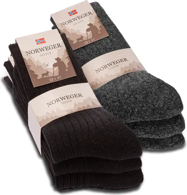 Produktbild von 6 Paar Norweger Socken Herren Damen Wintersocken mit Wolle 20100 - Schwarz/Anthrazit 35-38