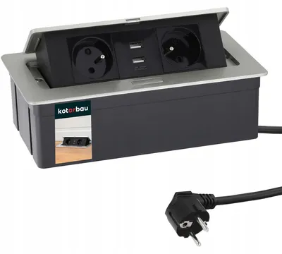 Obrázek produktu pro Kotarbau Zásuvka pod omítku 2 zásuvky + USB Stříbrná Kabel 1.5m