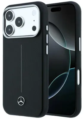 Zdjęcie produktu dla Etui Mercedes Leather Semi Wrap Iconic Line MagSafe do iPhone 17 Pro czarny