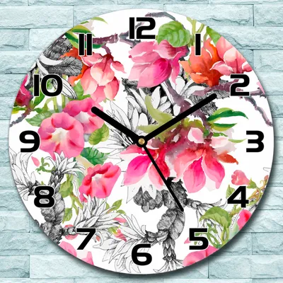 Produktbild von Wanduhr aus Glas Rund fi 30 Blumen Aquarell Quarz Deko Wohnzimmer Büro
